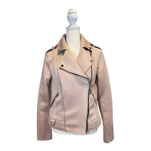 Joseph Ribkoff Pink Faux Suede Moto Jacket Small Biker Zippers‎ Super Soft